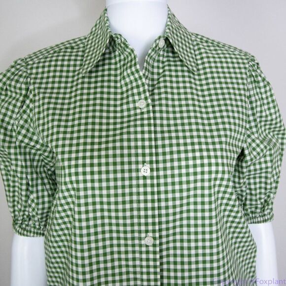 NWT kate spade mini gingham button-front shirt, Green & White - Picture 6 of 16